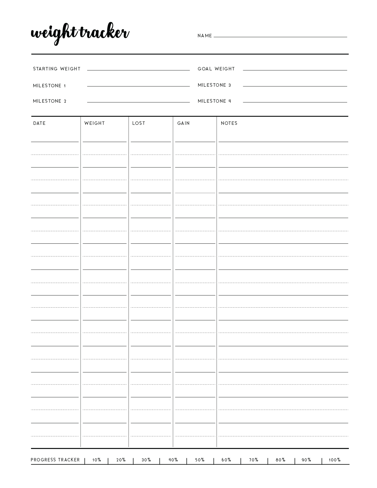 free printable weight loss tracker - world of printables